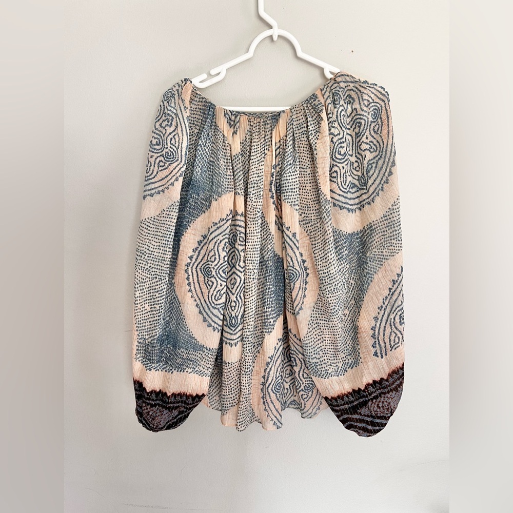 NWOT Ulla Johnson Pauline Printed Silk Chiffon Blouse Moonstone Blouse Size 6 - Picture 5 of 6